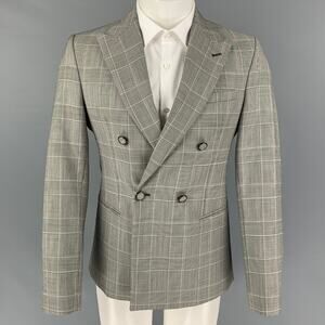 EMPORIO ARMANI Size 38 Black White Glenplaid Wool Mohair Sport Coat